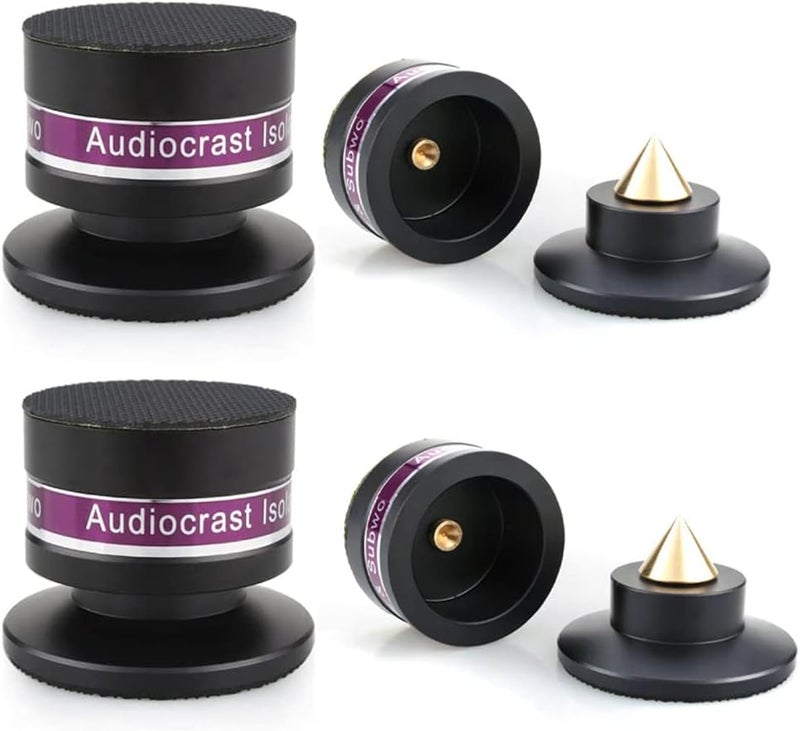 Tertullus 4 Pcs Aluminum Speaker Spike+Speaker Isolation Feet Top Pad Turntable Isolation Feet for Amplifier Turntable Player Subwoofer Black - Image 1
